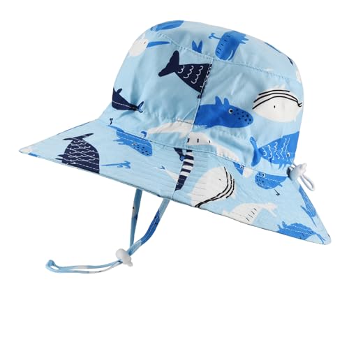 Image of Baby Sun Hat Adjustable - Toddler Kids Beach Pool Bucket UPF 50+ Wide Brim Chin Strap Summer Play Hat