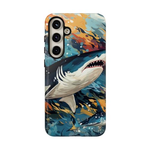 Coque Samsung S24 Plus requin abstrait rigide et brillante ocean