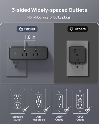 Image of TROND Outlet Extender Surge Protector with 6 Outlets and 360 Rotating Plug