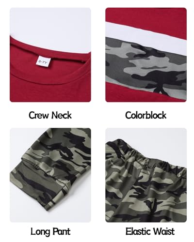 Image of OLMRJKD Boys 2 Piece Outfits Color Block Clothes Short Sleeve T Shirt and Camouflage Pants Summer Clothing Sets