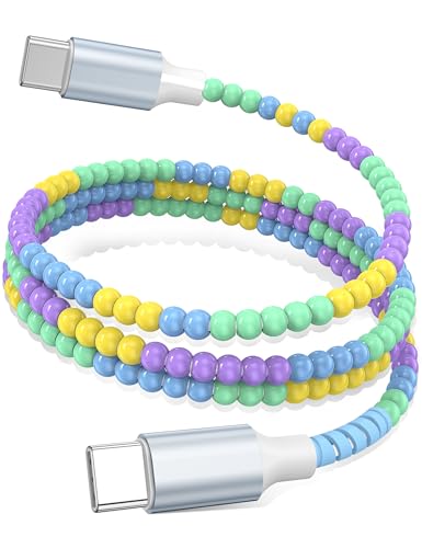 Image of USB C to USB C Cable 3FT,60W Beaded Charger Cord Fast Charging for iPhone 17 16 15 Pro Max /iPad Pro Air 11th /for Samsung S26 S25 S24 Ultra S23 A16 A17 /Android Phone Charger Cute Girls Women,BlueYellow
