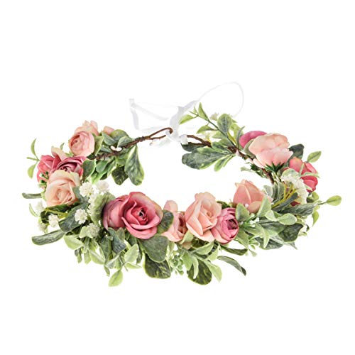 Vividsun Boho Flower Headband Floral Garland Crown Wedding Festival Party Headpiece (Small Pink Rose) #TOP22