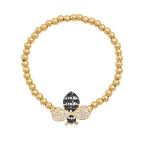 Edforce Stainless Steel Women's CZ Honey Bee Charm Bead Stretchable Ball Chain Bangle Bracelet4