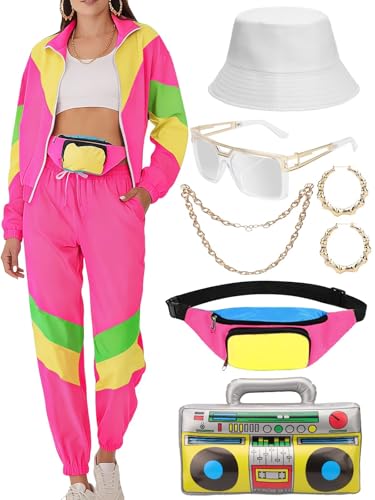 VillbeCoser Women's 80s 90s Outfits Tracksuit Costume Accessories Set, Color