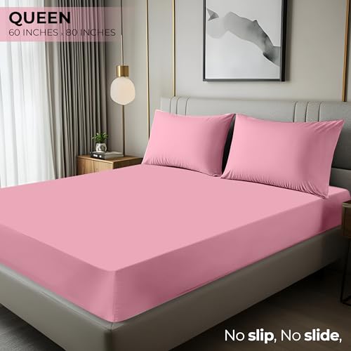Image of Utopia Bedding Queen Fitted Sheet - Bottom Sheet - Deep Pocket - Soft Microfiber - Shrinkage and Fade Resistant - Easy Care -1 Fitted Sheet Only (Pink)