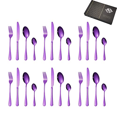 Besteck Set für 6 Personen, 24 teilig Edelstahl Geschirrset inkl. Löffel Messer und Gabel, Spiegelpoliert, Spülmaschinenfest Cover