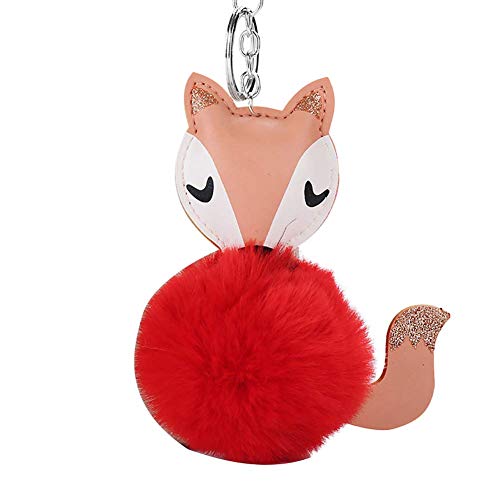 Preisvergleich Produktbild Fliyeong Niedlichen Fuchs kunstpelz Ball schlüsselbund schlüsselanhänger baumeln anhänger Tasche autoschlüssel Halter dekor rot langlebig und nützlich