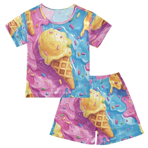 Pajama Sets Short Sleeve Ice Cream Cone Sprinkles Soft Cotton Summer Sleepwear 2 Piece PJS Size 5-14T