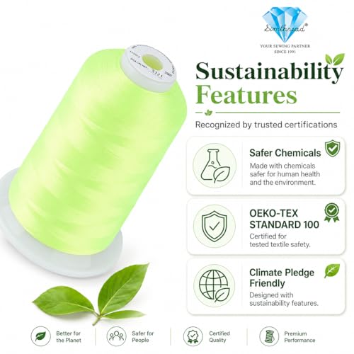 Image of Simthread 5000M 40WT Polyester Embroidery Thread, Neon Lemon S121 | 5000M 40WT polyester thread feeds smoothly for machine embroidery, monograms, logos, patches and quilting.