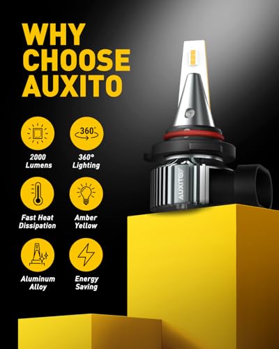 Image of AUXITO H10 9145 LED Fog Light Bulbs, 3000K Amber Yellow, 6000 LM High Brightness, 30W Play and Plug, Super Penetration with 12 CSP Chips, Waterproof, DRL Bulbs Replacement for Cars, Pack of 2