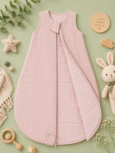 Image of TuddyBuddy Baby Cotton Wearable Quilted Sleeping Bag Blanket 1.5 Tog with 1 Way Zipper Closure | Ideal for Babies & Kids Hypoallergenic Fabrics | (Pin Striped Fabric - Light Pink, 0-6 Months)