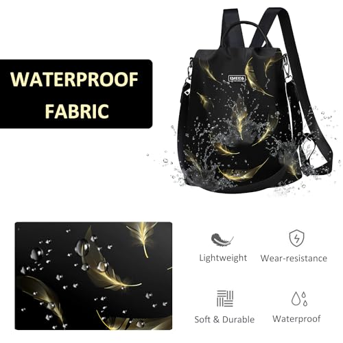 Image of Fmeida Travel Backpack Purse for Women Anti Theft Convertible Backpacks Fashion Waterptoof Nylon Daypack Black Feather