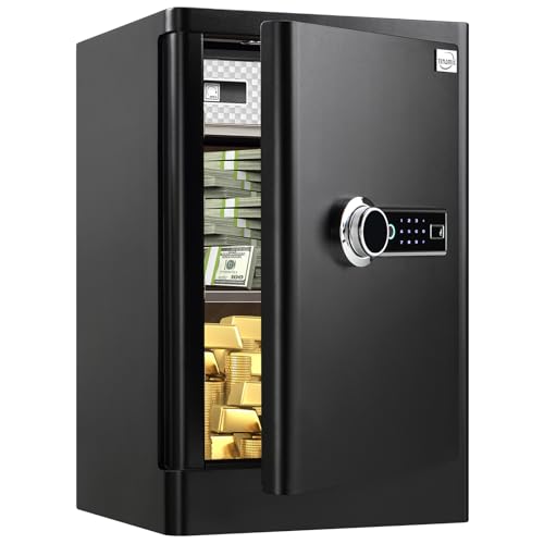 Tenamic Fireproof Fingerprint Safe Box 3.02 Cuft with Separate Lock Box and Hidden Bottom Compartment, Touch Screen Keypad Security Box with Induction Light and Leather Key Card Pouch