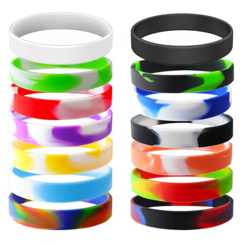 YalsFTY Waterproof ID Rubber Bracelets 14 Count - Silicone Rubber Wristbands for Events (14 Mix