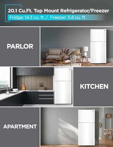 Image of BLACK+DECKER 20.1 Cu. Ft. Top Mount Refrigerator with Ice Maker, 2-Door Refrigerator with Top Freezer, Freezer with Icemaker and Adjustable Temperature Control, BR2010JIMW, White