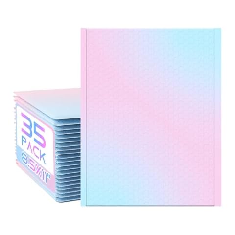 DeziWood Bubble Mailers 8.5x12", 35 Pack Padded Envelopes Usable Size 8.5x11", Thick Mailing Envelopes Bubble Opaque Padded Mailers Shipping Bags for Mailing Jewelry Makeup Small Business #2 Pink Blue Cover