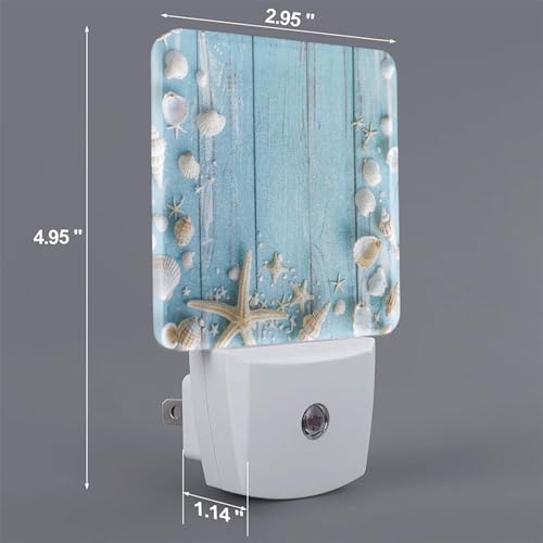 Image of Starfish Blue Board LED Plug-in Night Lamp 2 Piece Set, Auto Sensor Seashells Nightlights Set of 2 for Bedroom Bathroom Stairs