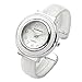 Produktbild JSDDE Uhren, Chic Manschette Damenuhr Rund Spangenuhr Leder Metallband Armbanduhr Armreif Analoge Kleideruhr Quarzuhr für Frauen (Weiß)