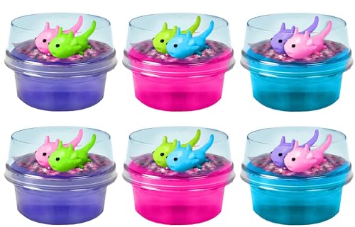 JA-RU Ugly Cute Squishy Axolotl Slime for Kids (6 Pack) with Mini Axolotl Toy Figures & Star Confetti Slime Add Ins | Stress Relief Toy | Bulk Axolotl Birthday Party Favors. 4748-6s