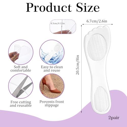 Image of 2 Pairs Weight Shifting Insoles for High Heels, 3 /4 Length Invisible High Heel Comfort Pads Prevent Slipping, Gel Insoles for Women, Sandals, Flats, and Highheels (Clear)