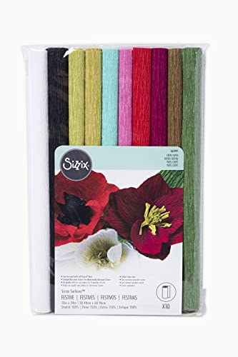 Sizzix Papel Crepom Surfacez, 30,48 cm x 60,96 cm, festivo, 10 folhas | 665991 | Capítulo 3 2022, mu
