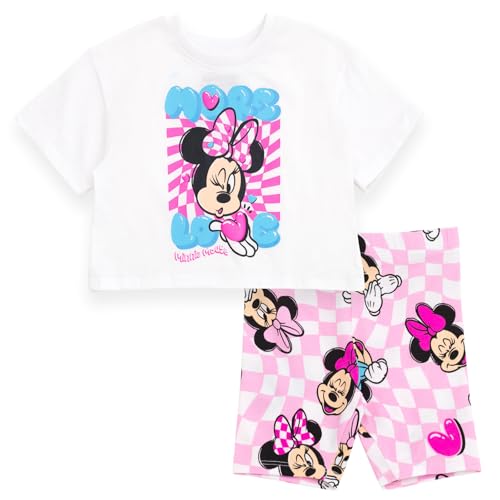 Image of Disney Junior Girls Cropped Boxy T-Shirt and Bike Shorts Outfit Set Toddler to Big Kid Sizes (2T - 14-16)