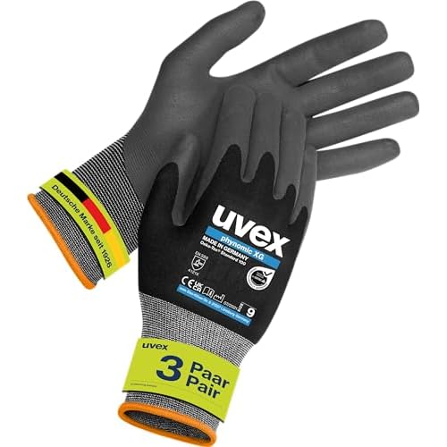3 Paar uvex phynomic XG 60070 Arbeitshandschuhe Schutzhandschuhe Montagehandschuhe Griphandschuhe Gartenhandschuhe - EN388 - Größe: 10 (XL)