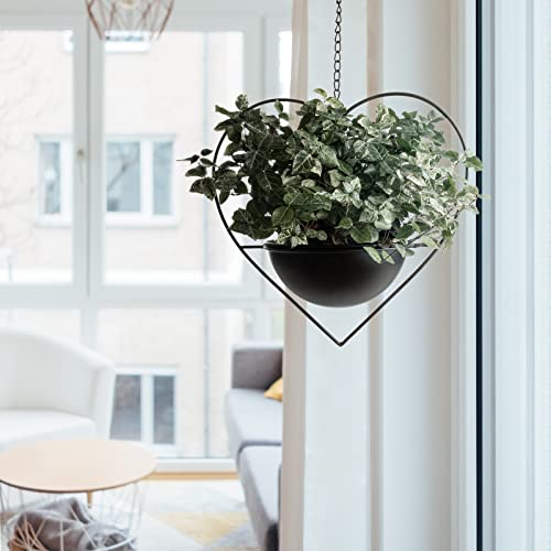 Hajia 2 Pack Heart Shaped Hanging Plant Holder With 7.5Inch Detachable Pot, Black Metal Modern Hanging Planter For Indoor And Outdoor, Minimalist Wall Ceiling Plant Hanger For Home And Wedding Decor #TOP3