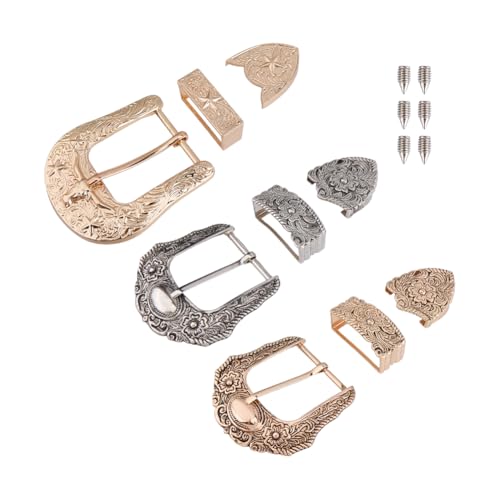 Image of DICOSMETIC 3 Sets Belt Buck Set Western Cowboy Buckle Set Alloy Belt Buckle Engraved Cowboy Rodeo Belts Replacement for Adult