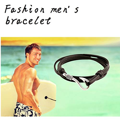 Jbniuay 6PCS Armband Set Geflochtene Armbänder für Männer Frauen Angelhaken Verstellbar Armbänder Navy Seil String Bettelarmband Leder Herren Damen Unisex - 5