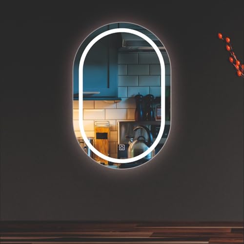 Image of Creative Arts n Frames LED Wall Mount HD Mirror with 3 Color Light Tone for Home Wall Living Room Bedroom Bathroom Hotel Decor Items (12x18 inch Capsule)