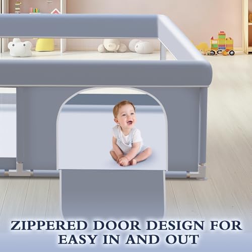 Image of XVISHX 65 x 50 Inch Baby Playpen, Playpen for Babies and Toddlers, Baby Play Pen Playard for Indoor & Outdoor Active Center Game Fence, with Skin-Friendly Fabric and Soft Breathable Mesh, Grey