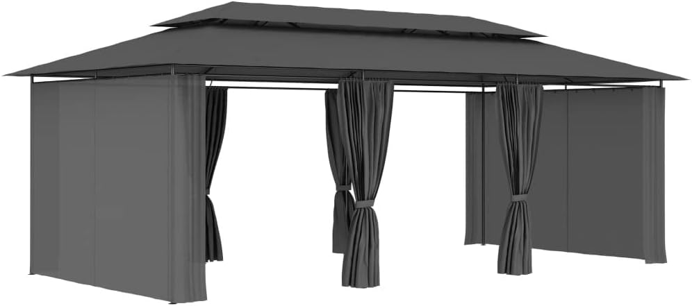 236.2"x117.3"x106.3" Gazebo with Curtains Anthracite Easy to Assemble for Outdoor Backyard Gardens