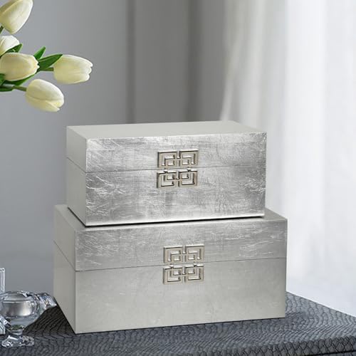 Sujun Elegant Decorative Storage Boxes With Hinged Lid - Classic Wooden Organizers With Geometric Clasp thumb #4