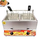 EIXUE Freidora de Gas Comercial de 10L * 2 con Cestas y Tapas Freidoras de Encimera de Doble Tanque de Acero Inoxidable, Freidora de Gas de Gran Capacidad para Pollo y Papas Fritas al Aire Libre