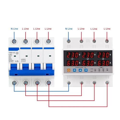 Voltmètre asynchrone triphasé réglable avec relais de protection 63A - 5