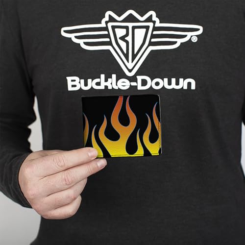 Buckle-Down Men's PU Bifold Wallet-Flames Black/Yellow/Orange, Multicolor, 4.0" x 3.5"3