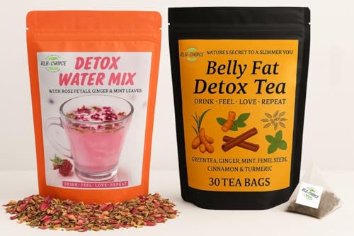 Image of Rlb Choice Combo : Belly Fat Tea - 30 tea bags And Detox Water Mix - 100g | Weight Loss, Slim Belly, Reduce Bloating, Skin Glow | Plant Based Herbal Tea Pack