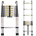 Telescoping Ladder,10.5FT,Heavy Duty 330lbs Max Capacity,Suitable for RVs, attics, Rooftops (Silver, 10.5 FT with 2 Hooks)