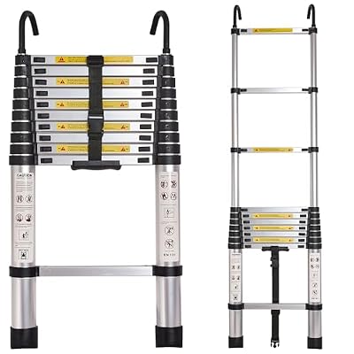 Telescoping Ladder,10.5FT,Heavy Duty 330lbs Max Capacity,Suitable for RVs, attics, Rooftops (Silver, 10.5 FT with 2 Hooks)