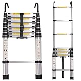 10.5FT Telescoping Ladder with 2 Hooks,11 Step Ladder,330LB Load Capacity,Portable Telescopic Folding Extension Ladder Heavy Duty Collapsible(10.5 FT with 2 Hooks)