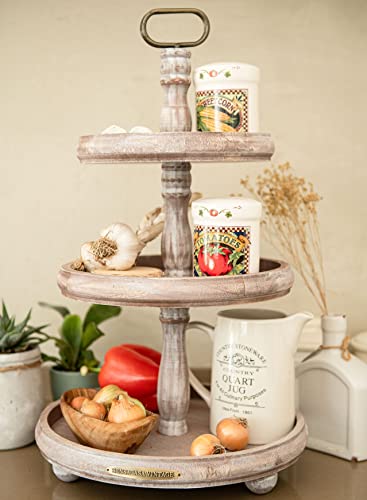 Sensacasa 3 Tier Tray - Farmhouse Three Tiered Tray Vintage – Rustic Brown Wooden 3 Tiered Tray Stand – 3 Tier Serving Trays - Farmhouse Kitchen Decor – Wood Stand Deluxe Edition #TOP2