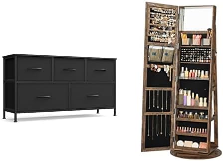 SONGMICS Dresser for Bedroom, 360° Swivel Jewelry Cabinet, ULGS322B01S and UJJC006X01