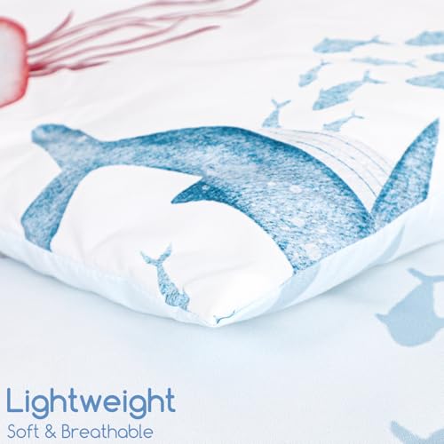 Image of 4 Piece Toddler Bedding Set, Ultra Soft and Breathable Toddler Comforter Sets for Boys & Girls, Crib Bedding Set Includes Quilted Comforter, Fitted Sheet, Flat Sheet and Pillowcase, Blue Ocean