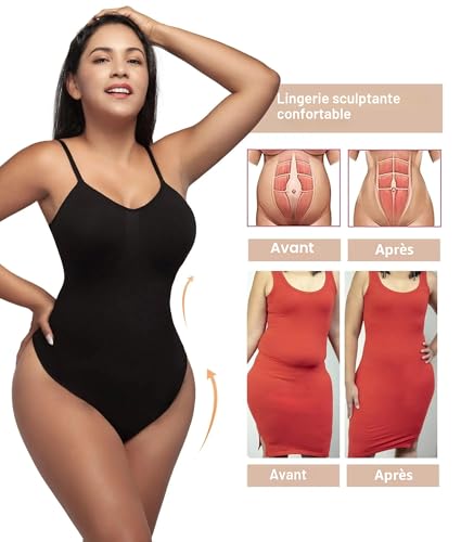 SHAPERX Body Gainant Femme Gaine Amincissant Ventre Plat Sculptant Minceur Shapewear Invisible Bodysuit Top, UK-SZ5215-Black-L/XL – vue 5