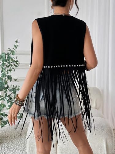 HYTENSUN Women's Fringe Vest 60s 70s Hippie Vest Sleeveless Cowgirl Western Faux Suede Tassel Leather Jacket Hippie Party2