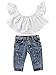 2017 Baby Girls White Off Shoulder Blouse Top+Destroyed Ripped Jeans 2PCS Clothes Outfit Set (6-12 Months, B)