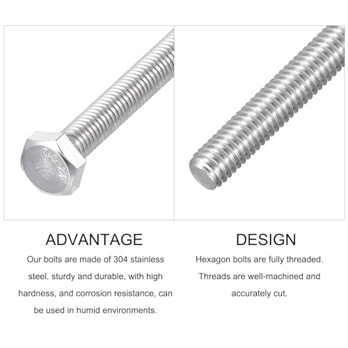 Image of METALLIXITY Hex Bolts (M6-1x90mm) 15Pcs, 304 Stainless Steel Coarse Fully Threaded Hex Head Screw Bolt Machine Screws - for Furniture Repair, Silver