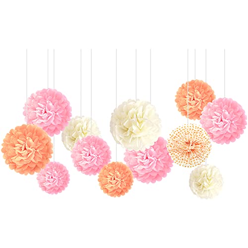 OGoDeal - Pompones de papel de seda para decoración de bodas, 12 unidades, color rosa Cover