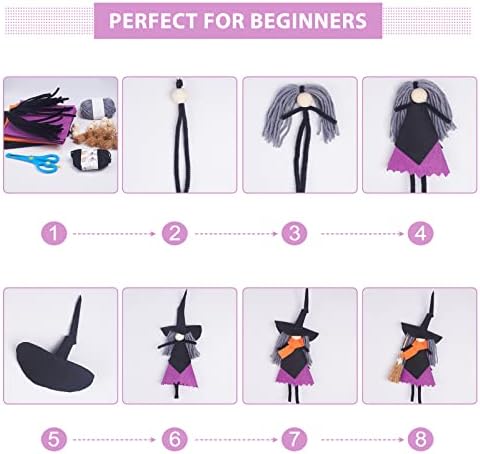 WEBEEDY 8 PCs Holiday Kitchen Witch Doll with Broom Halloween Witch Doll with Gift DIY Handmade Felt Witch Figurine Macrame Doll Handcrafted Witch Doll Kit Halloween Mantel Decoration